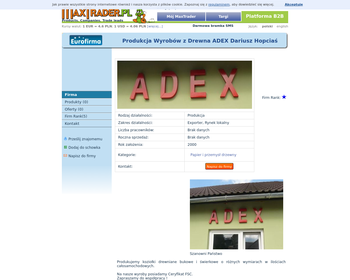 Adex  Produkcja wyrobów z drewna  Hopciaś Dariusz_
